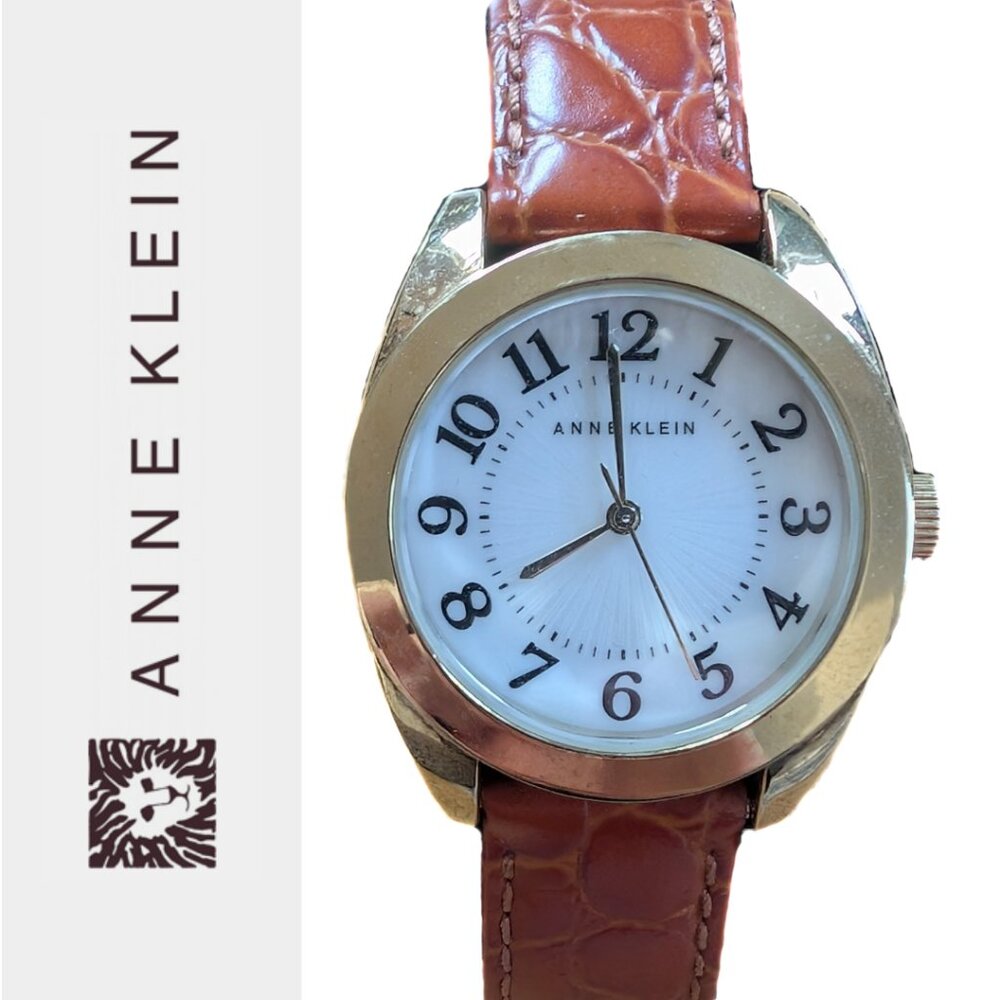 Anne Klein AK/1398 Gold Tone Brown Leather Strap Quartz Watch
